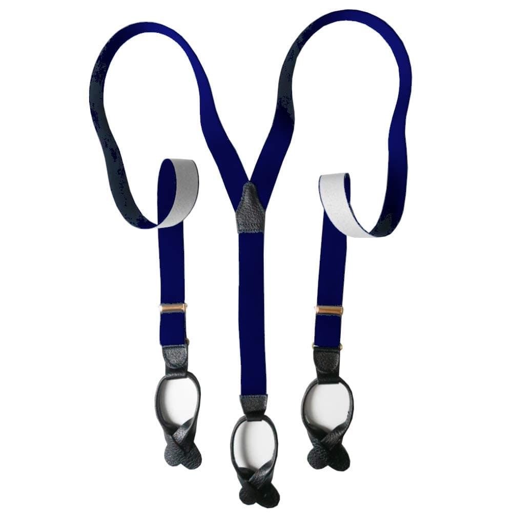 Albert Thurston Navy Button Braces with Black Leather/Brass Fittings