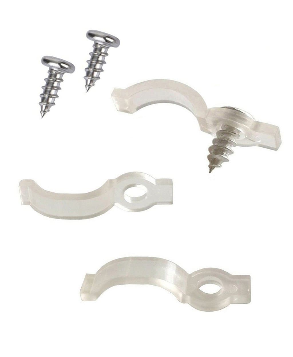 100 Pcs Strip Light Mounting Bracket Clip for Outdoor Silicone Covered 10mm Wide PCB Waterproof SMD5050 LED Strips, One Side Fixing, 100 Pcs Screws Included (Transparent, 10mm)