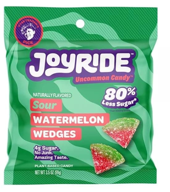 Joyride Sweets Candy Sour Watermelon Wedges 3.5oz, 80% Less Sugar - 3.5oz, Gummy Strips, Gummy candy strips, Candy Belts, Sour Candy Strips.