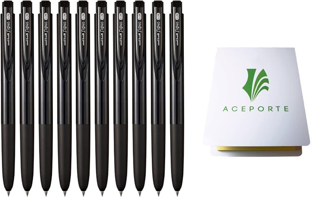 Uni-Ball Signo RT1 0.28mm - Smooth Ink Flow Gel pen, Color Black - Pack of 10, Sticky Notes Value Set