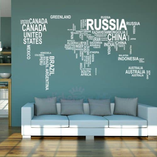 JunoEnterprize Large Removable Black Decal Vinyl Letters Geography World Map Wall Sticker Home Art Mural Decor