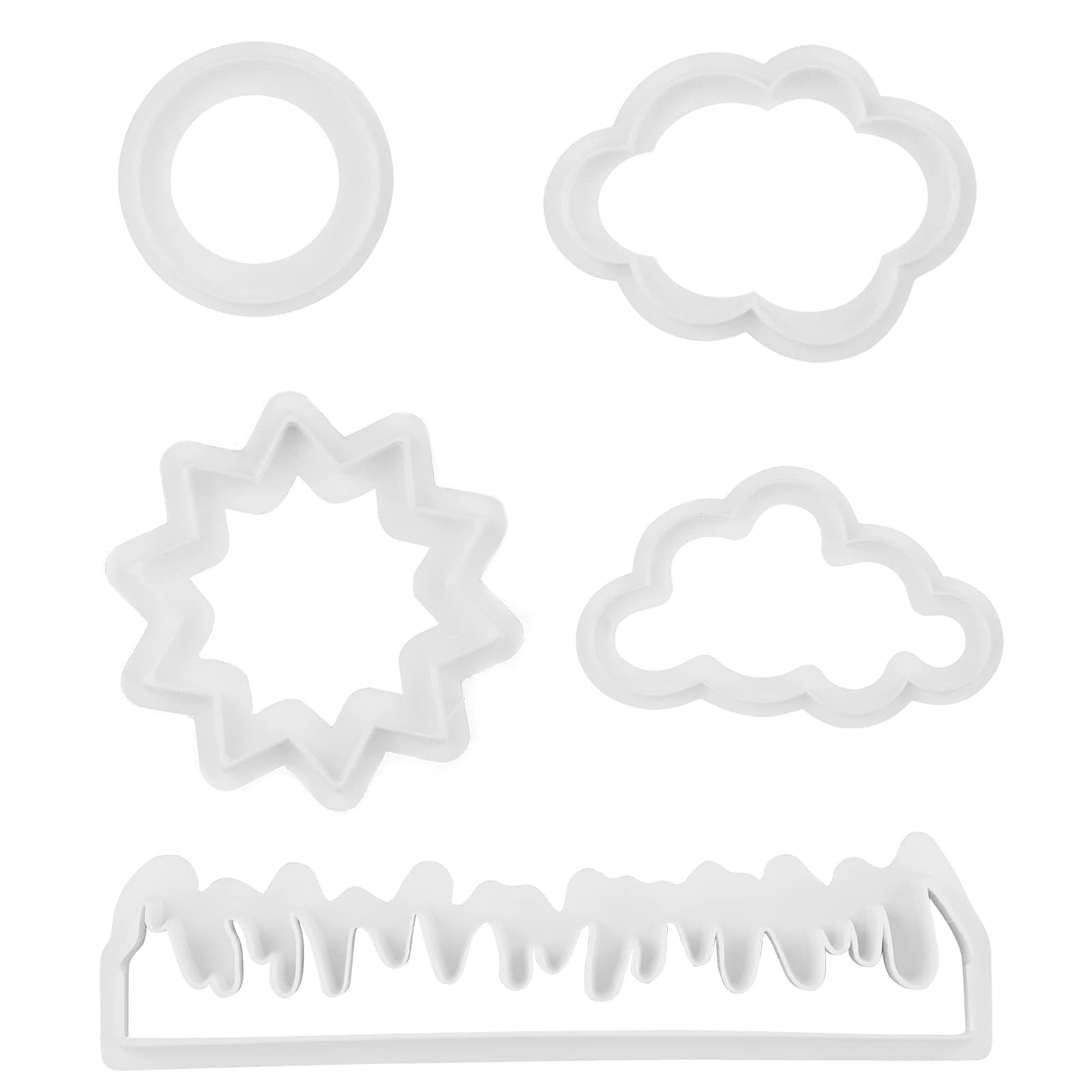 Sweet seven Create Fun Baking Delights with a 5-Piece Cookie Cutter Set - Grass, Sun, Cloud, and More. Elevate Your Pastry Creations and Cake Decorating. Ideal for Fondant, Chocolate, and DIY Crafts.