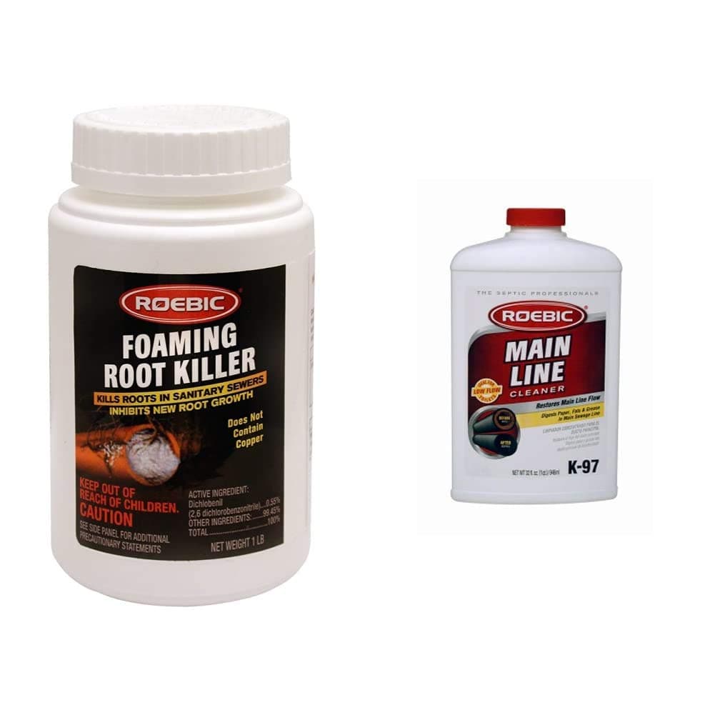 Roebic FRK-1LB FRK Foaming Root Killer, 1-Pound, 1 lb, White & K-97-Q-4 Laboratories, K-97 Main Line Cleaner, 32-Ounce, Grease in Sewer and Septic Systems, 32 Ounces