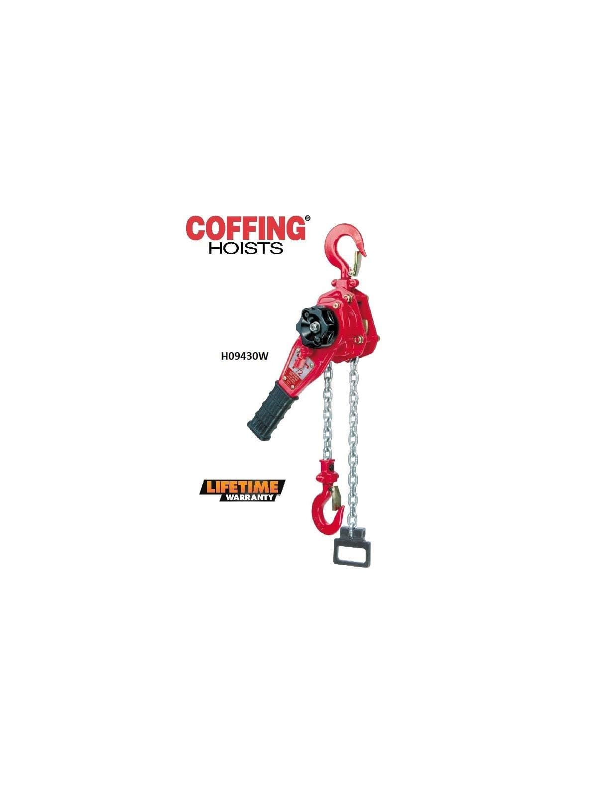 Coffing LSB-3000B-10 Steel LSB-B Model Ratchet Lever Hoist with Hook, 10' Lifting Height, 1 1/2 Ton Load Capacity