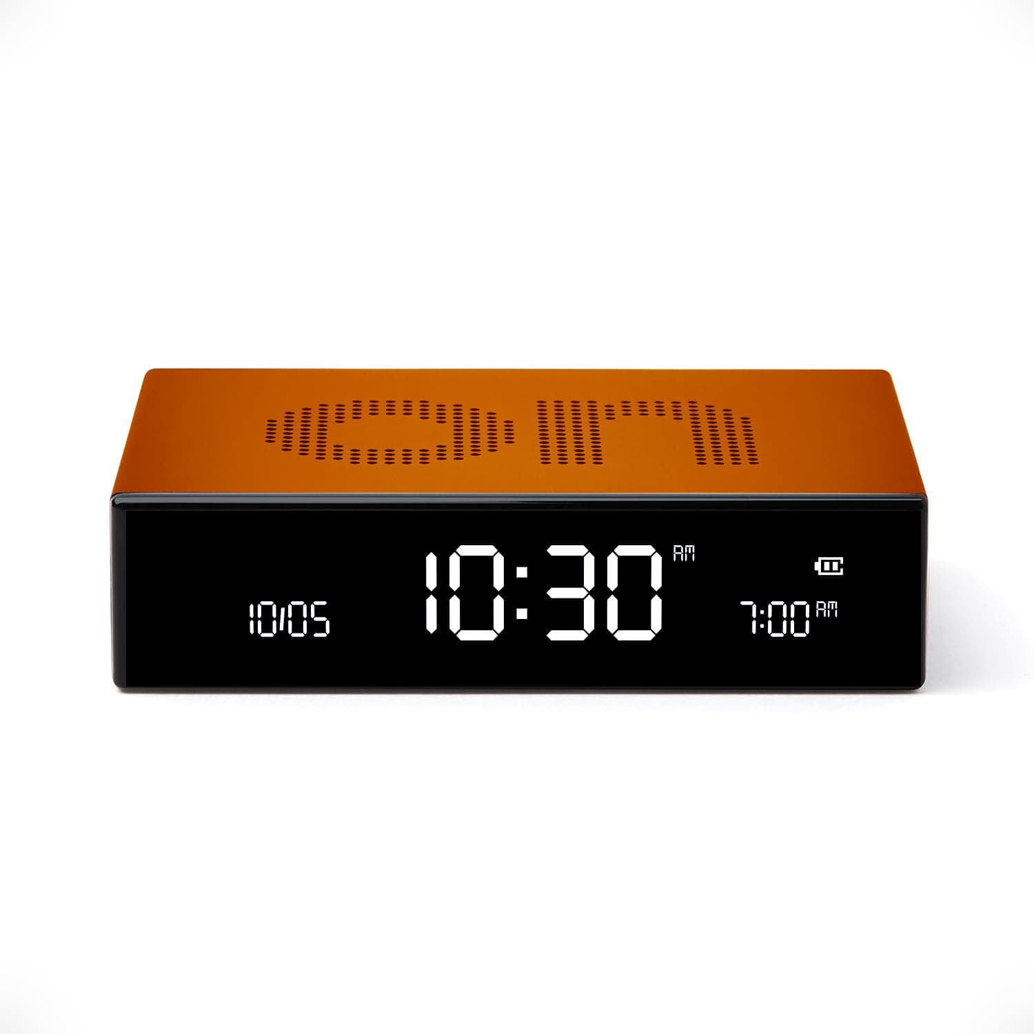 Lexon Flip Premium Reversible Rechargeable Alarm Clock with LCD VA Screen, On/Off, Snooze, Touch Control, Aluminium, Orange