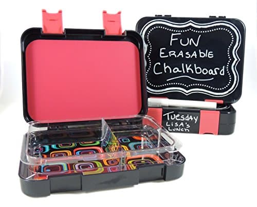 Quick Gourmet Leak Proof Lunch Box with 3 Compartments / Bento Box for Kids and Adults / Perfect Portion Control / Eco Friendly / Stackable with BONUS Black Chalkboard Lid and Chalk Pen