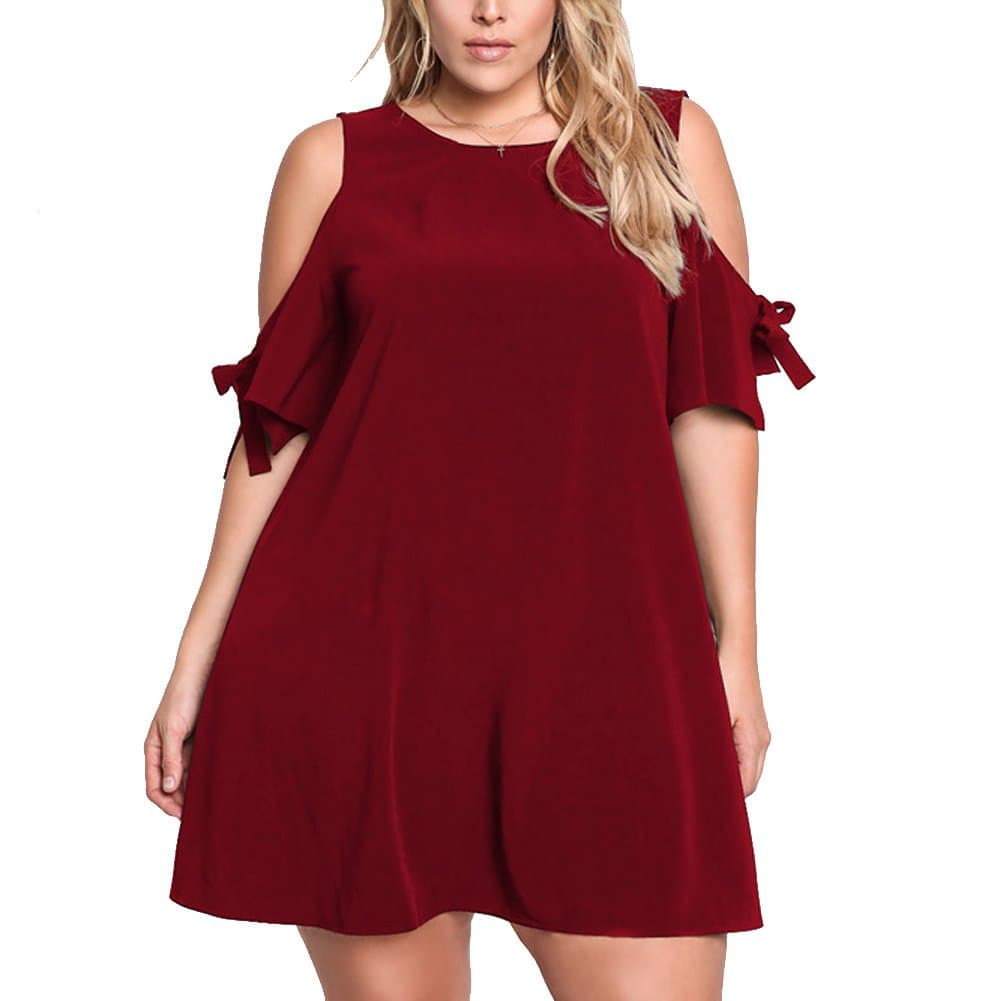 Pyramid Top Women's Plus Size Cut Out Cold Shoulder Casual Jersey Swing Party Dress
