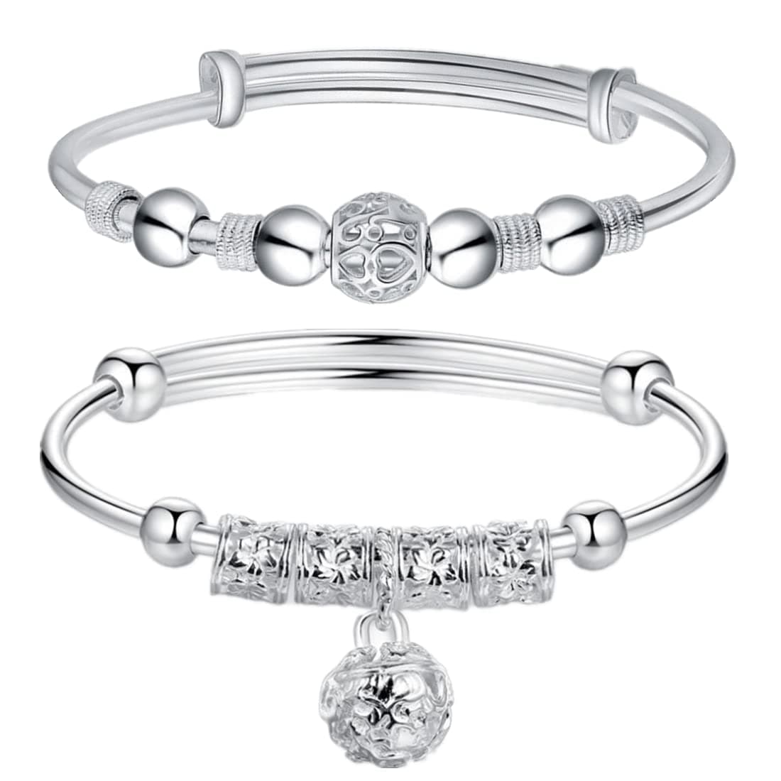 Sterling Silver Bracelets For Women 925 Sterling Silver Beads Bangle Bracelet Transfer Lucky Cuff Bracelet Adjustable Fashion Women Jewelry