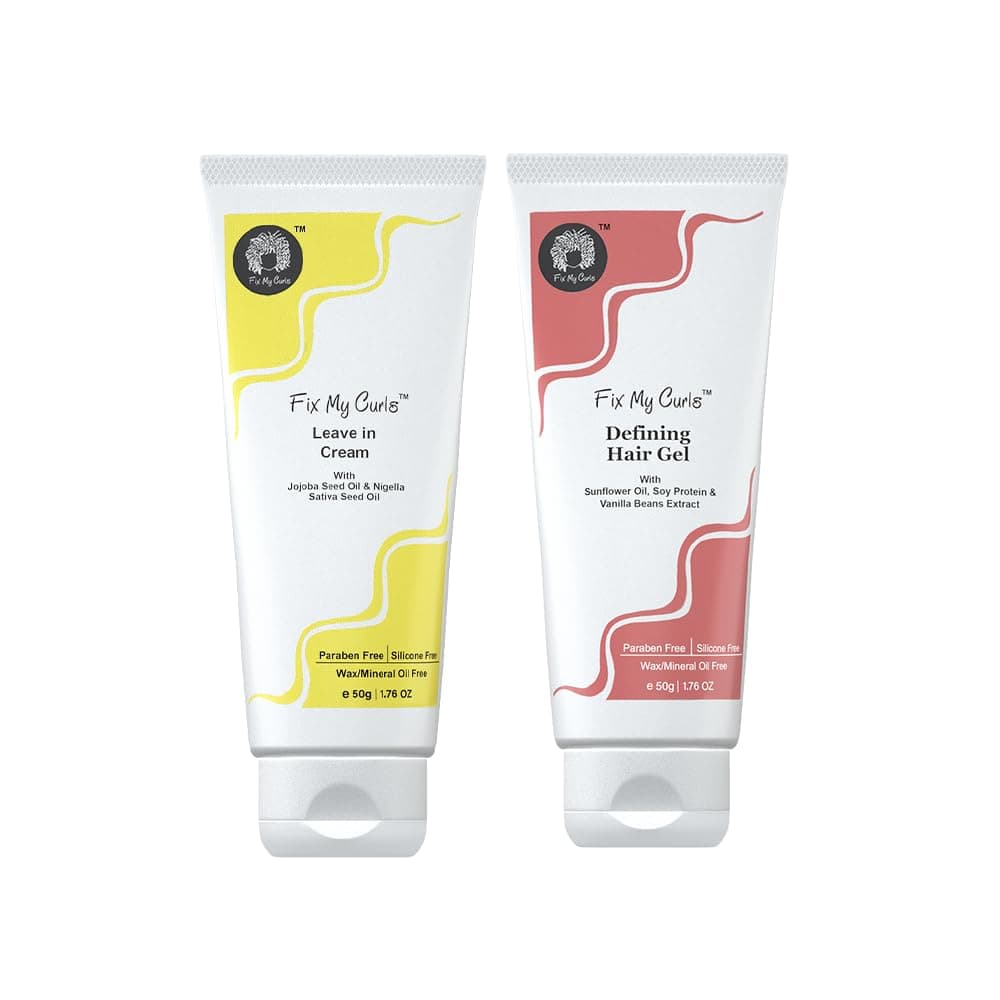 FIX MY CURLS Travel sized Protein Styling Bundle With Defining Hair Gel And Leave In Cream for High - Medium Porosity 2A- 2C hair 50 Gm Each, Multi