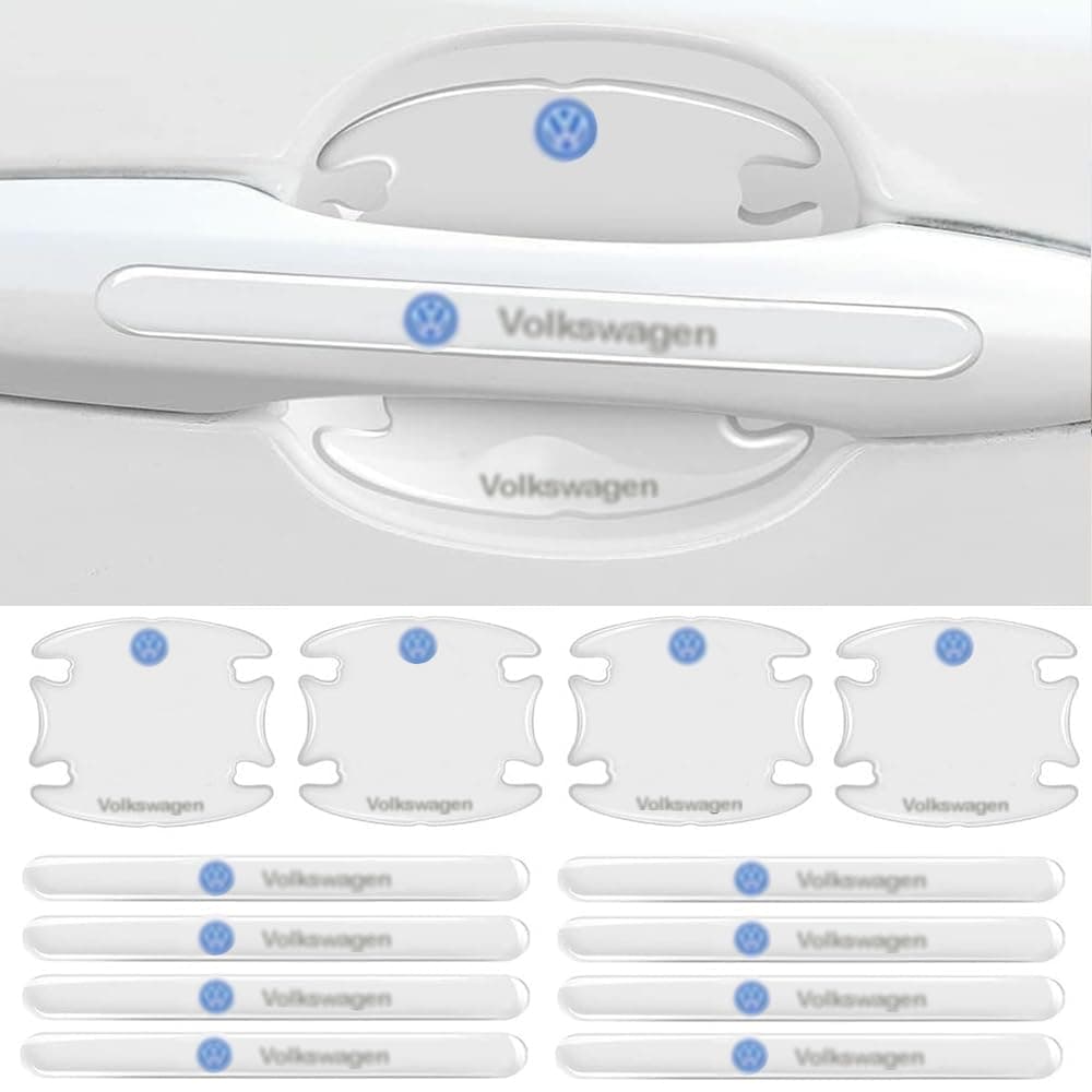 Pivdo® 12Pcs Car Door Cup Bowl Handle & Bumper Scratch Guard Protector Decoration Accessories for Volkswa-gen Polo | Vento | Virtus | Taigun | Tiguan | Passat | Ameo | Jetta