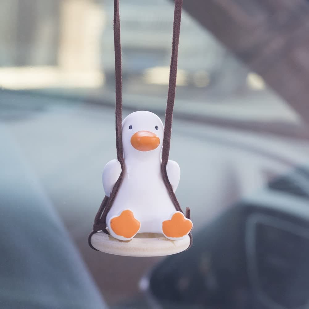 Car Rearview Mirror Hanging Accessories, Cute Swinging Duck Car Interior Ornament Mirrors Funny Decoration