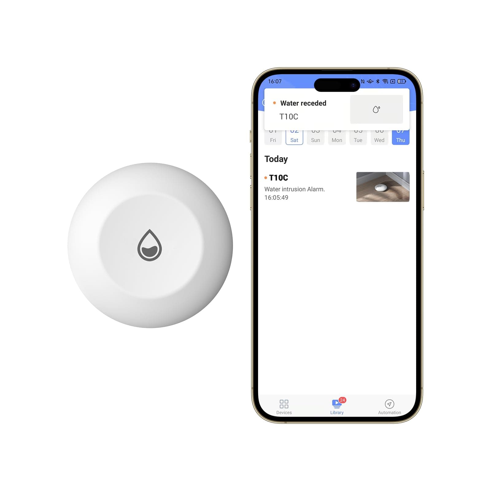 EZVIZ Water Leak Sensor, Requires Home Gateway, Wireless Mini Water Leak Detector, APP Instant Alerts, 1 Year Battery Life, IP67 Waterproof, Smart Home Alarm System, Work Cameras (T10C)