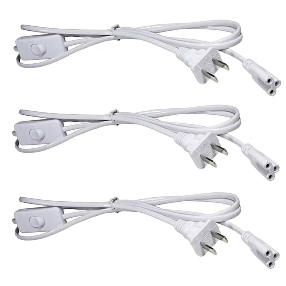 (3-Pack) T5 T8 LED Tube Power Extension Cable with On/Off Switch,LED T5/T8 Light Tube Integrated LED Light Fixture Extension Cable Wire (6FT/1.8M)