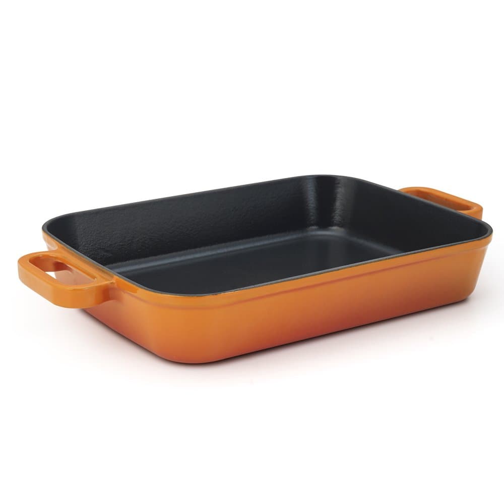 Chambery Enameled Cast Iron Baking Dish Roaster Lasagna Dish, Orange, 11.8”