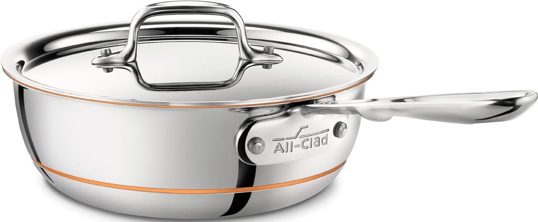All-Clad Copper Core 5-Ply Stainless Steel Saucier 2 Quart Induction Oven Broiler Safe 600F Pots and Pans, Cookware Silver