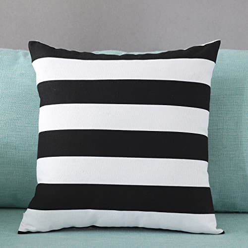 Home Decorative Cotton Canvas Square Throw Pillow Cover Cushion Case Stripe Toss Pillowcase with Hidden Zipper Closure Multiple Colors (24"x24"(60x60cm), Black)