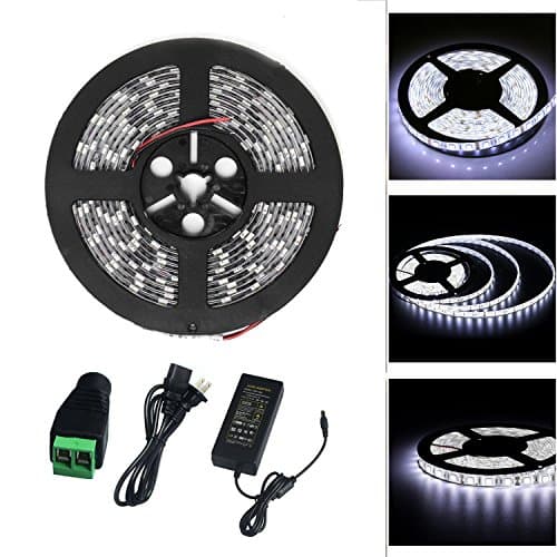 LED Strip Light Kit White Color DC12V SMD 5050 5M 300leds IP65 Waterproof with 5A Power Supply Adaptor Home&Kitchen Lightings