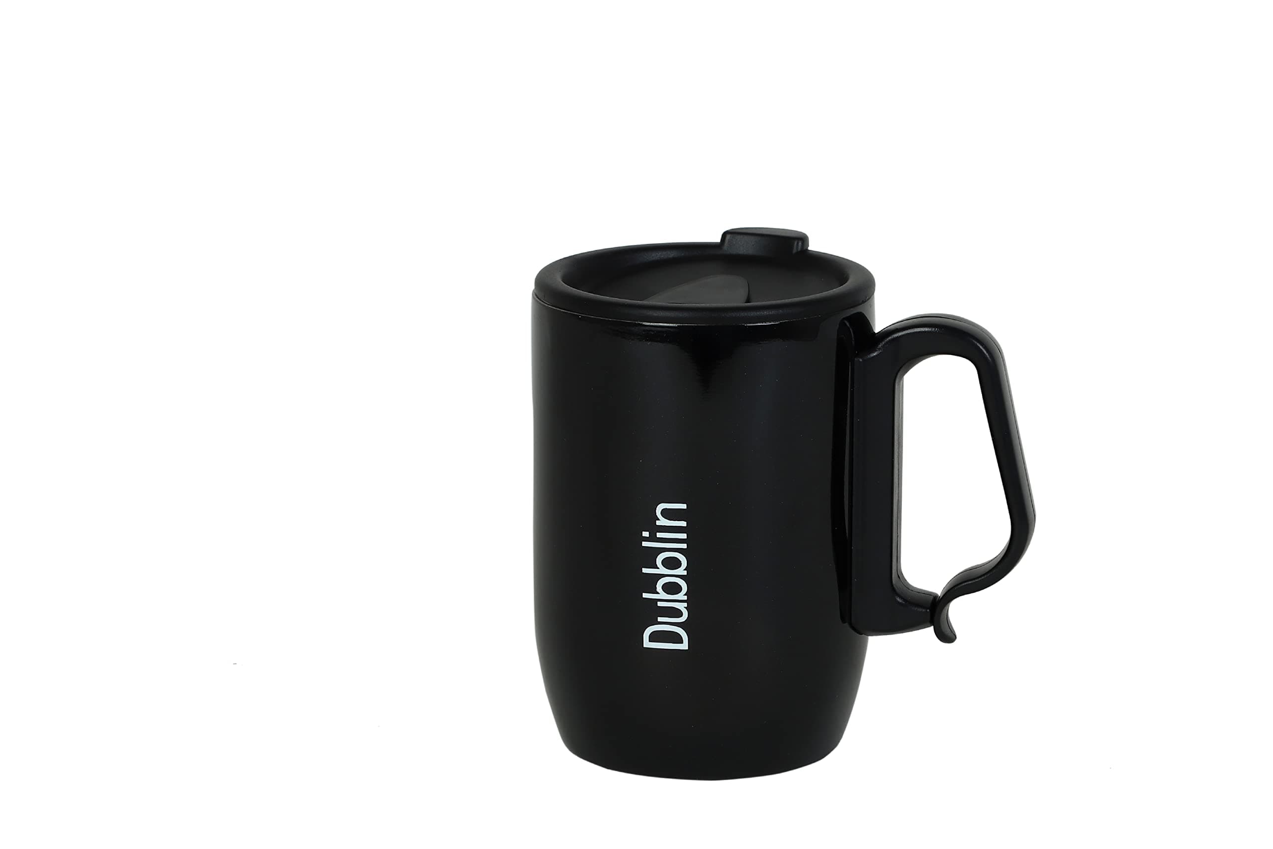 DUBBLIN Refresh Stainless Steel Unbreakable Tea Coffee Mug Double Wall Insulated with Handle and Lid, Wide Mouth Mug Keeps Beverages Hot & Cold 350 ML Black