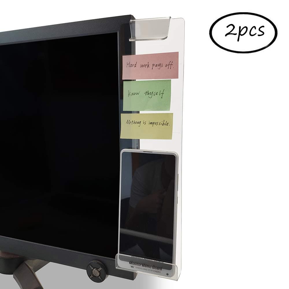MINSAFashion Multifunction Utility Acrylic Transparent Computer Monitors Side Panel/Memo Pads/Message Boards/Sticky Boards for Computer Screen, 1 Set (Left & Right) (Phone Holder)