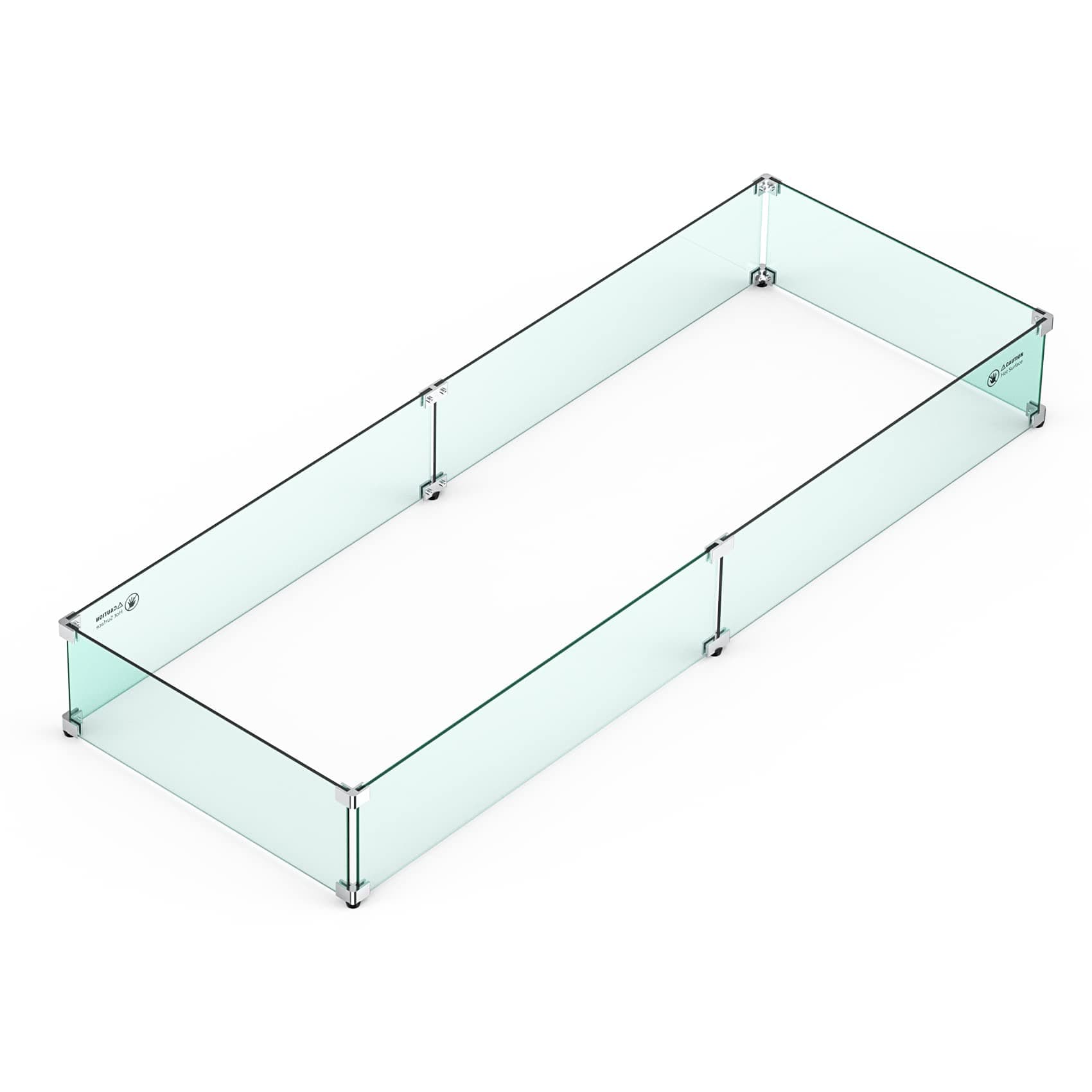 Skyflame Fire Pit Wind Guard, 53.5" x 19.5" x 6" Clear Tempered Glass Flame Guard Set with Hard Aluminum Corner Brackets and Rubber Feet, Fits for 48-inch Rectangular Fire Pit Burner Pan