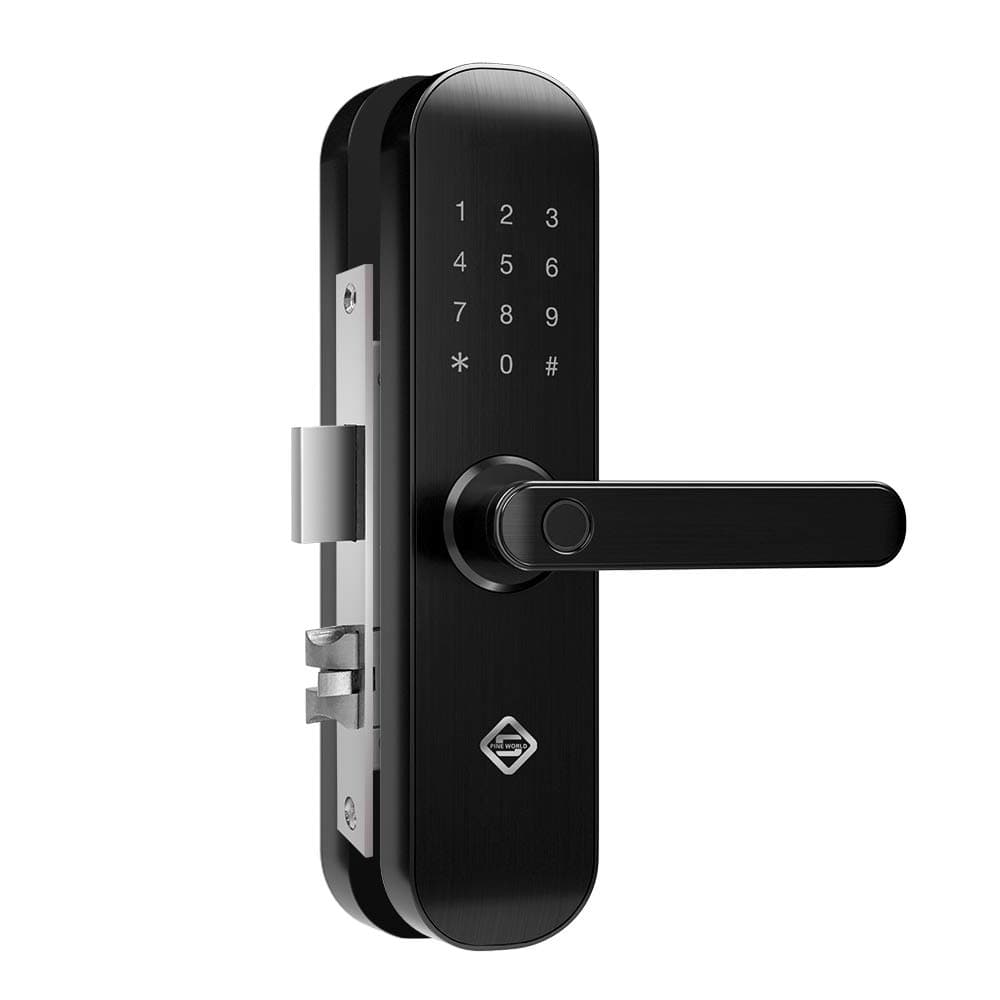 PINEWORLD Touchscreen Fingerprint Door Lock, Q202 Electronic Keyless Entry Door Mortise Lock with RFID Cards Tuya App Remotely and Mechanical Key for Door Security (Cool Black, Right)
