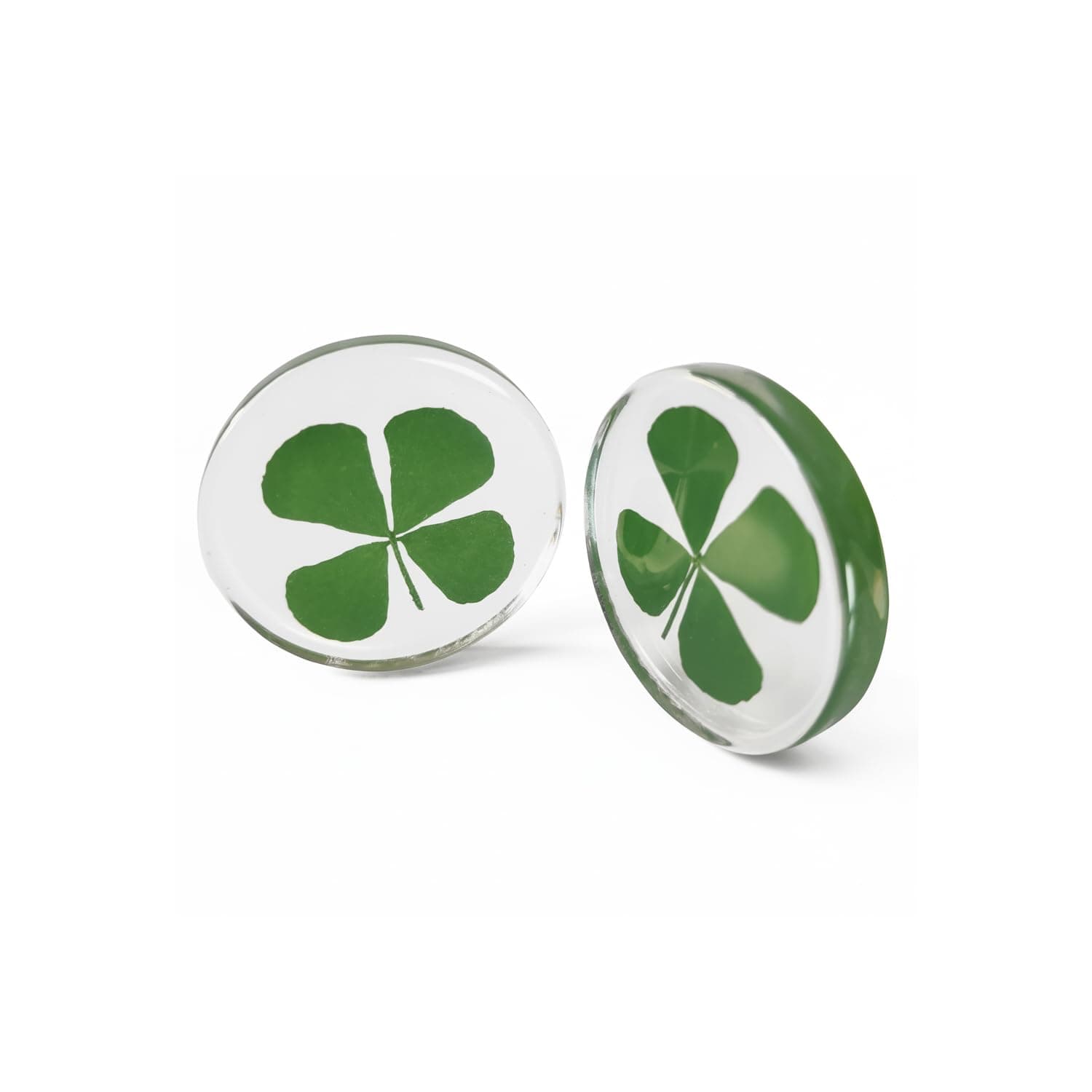 - 2 Pcs Real Four Leaf Clover Crystal Pocket Stone - Transparent Resin | Lucky Charms, Good Luck Tokens & Genuine Shamrock Keepsake | Irish Gifts, Party Favors & St. Patrick's Day (Clear Set)