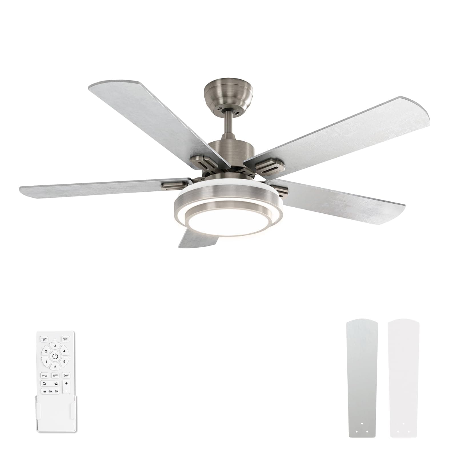 warmiplanet Ceiling Fan with Lights Remote Control, 52 Inch, Brushed Nickel (5-Blades)