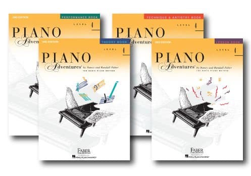 Faber Piano Adventures Level 4 Learning Library Pack Four Book Set - Lesson, Theory, Performance, and Technique & Artistry Books