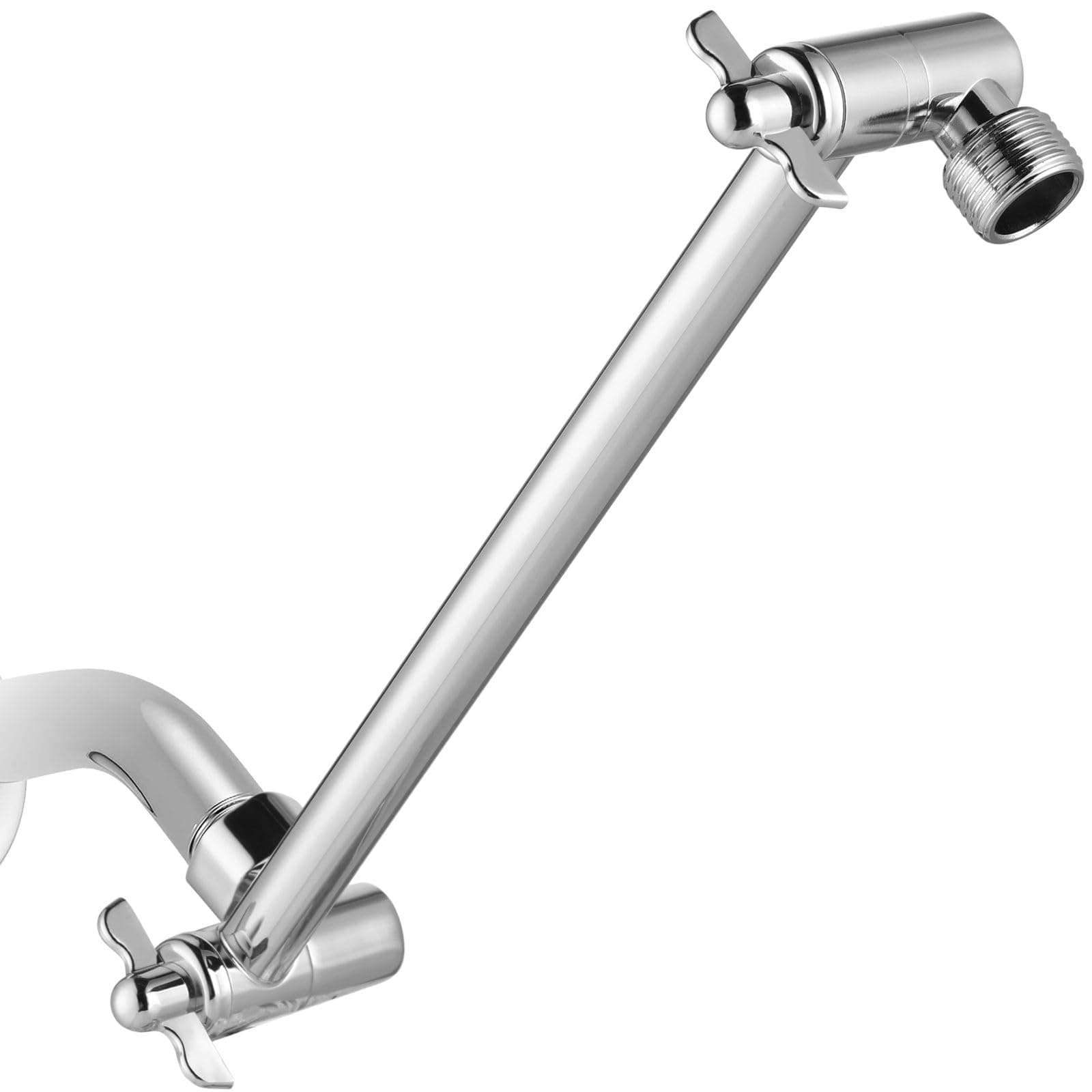 Voolan 11 Inch Shower Extension Arm with Lock Joints, Adjustable Height and Angle, Premium Solid Brass Anti-leak (Chrome)