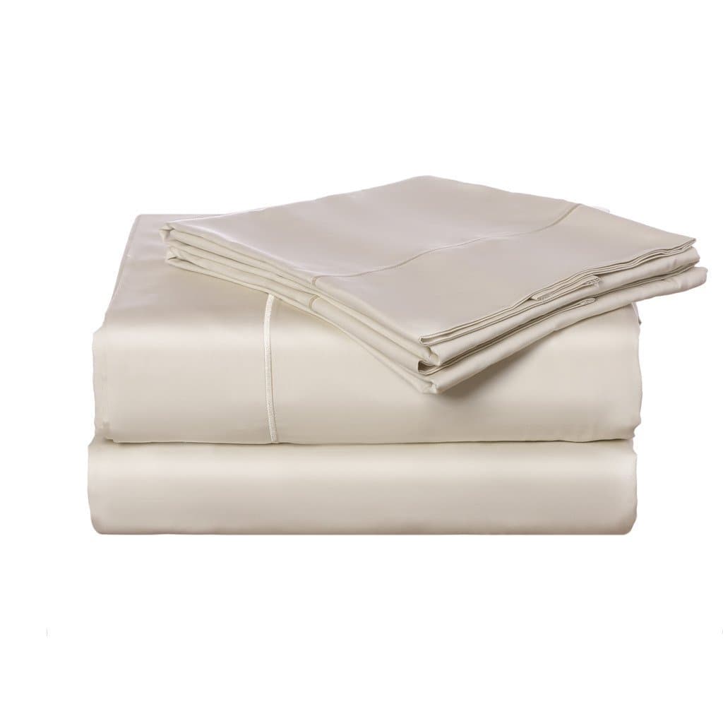 Luxury Designs 600 Thread Count Bedspread 100% Egyptian Cotton Sheet Set Hemstitch 4 Piece Luxurious, Comfortable, Highest Quality Bedding Sateen Weave Queen, Ivory
