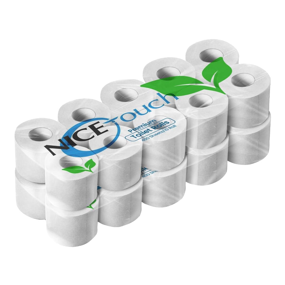 2-Ply Plain Toilet Rolls, 20 X 400 Sheets Extra Saving Tissue Rolls - 8000 Premium 2-Ply Sheets, Soft Feel Tissue Suitable for All Skin Types and Germ Protection