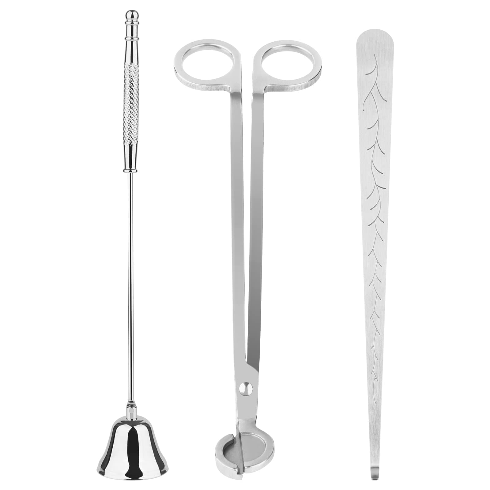 Kirecoo 3 in 1 Candle Accessory Set, Candle Wick Trimmer Cutter, Snuffer, Dipper, Wick Care Kit with Trimmer, Dipper and Extinguisher (Silver)