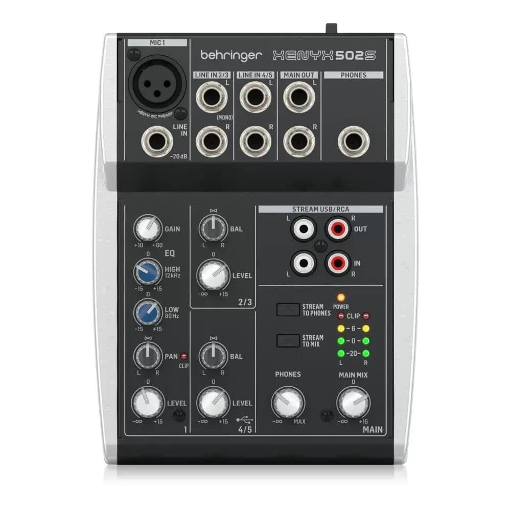 Behringer XENYX 502S Behringer Analog Mixer, 5 Input, 2 Bass Mixer, USB Streaming Audio Interface