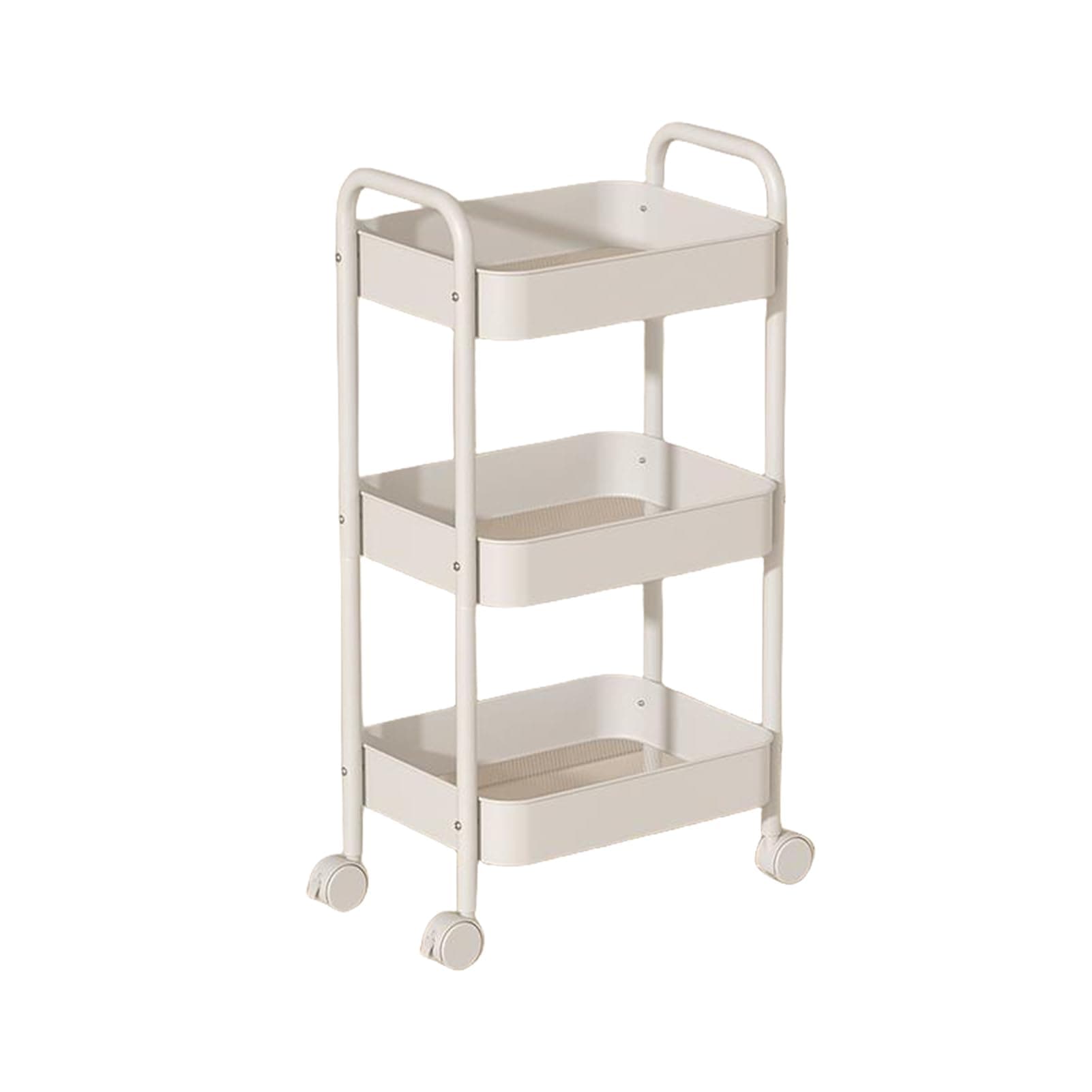 3-Tier Metal Storage Carts, Rolling Metal Storage Organizer - Mobile Utility Kitchen, Trolley,Mobile Shelving Unit for Bedroom Office Small Dorm,White