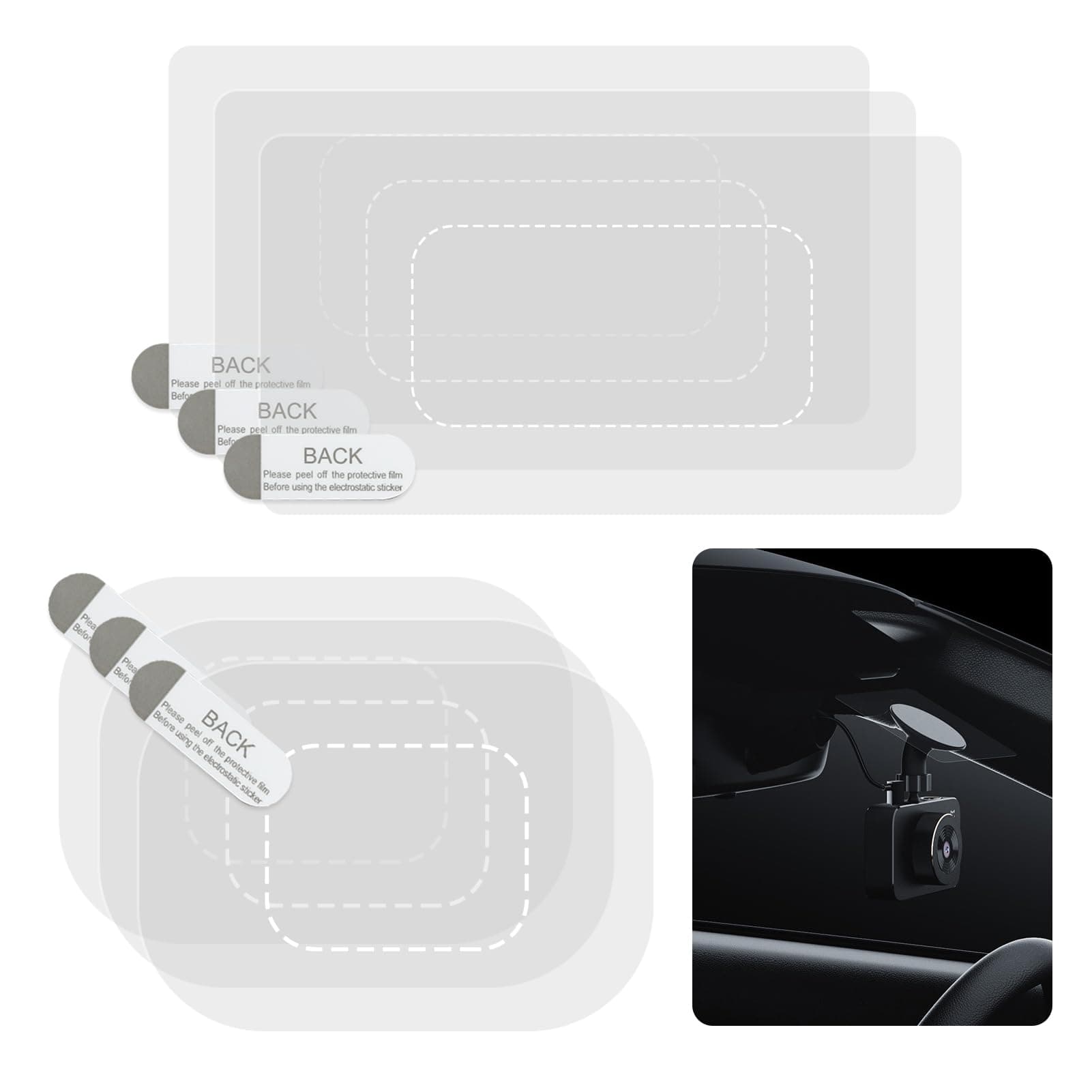 Dashcam Windshield Sticker, Sturdy CAR HUD Screen Sticker Film Easily Prevent Scratching & Falling, Durable and Reusable Windshield Applicator for On Dash Cam (6)