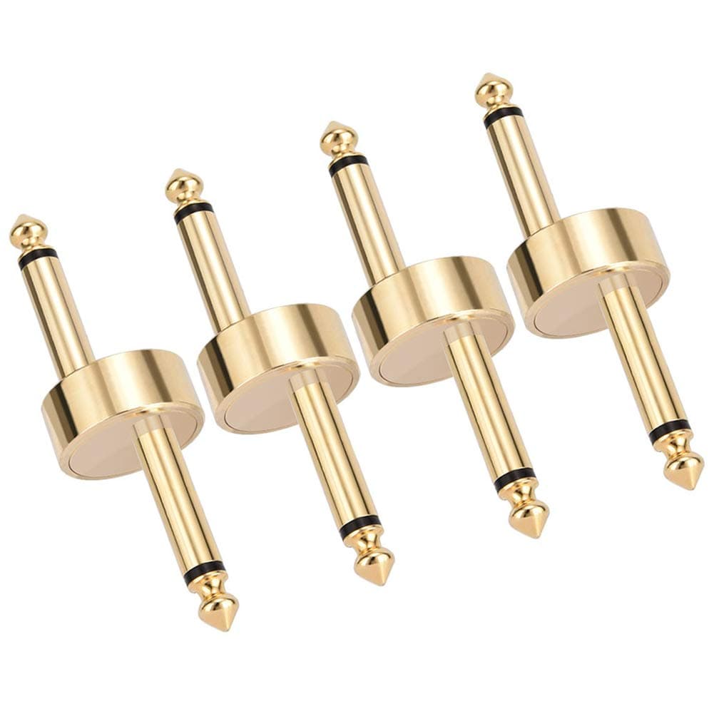 OTraki 4 Pack Pedal Coupler 1/4 inch Z Type 6.3mm Male to Male Copper Coupler Connector Guitar Effect Pedalboard Gold
