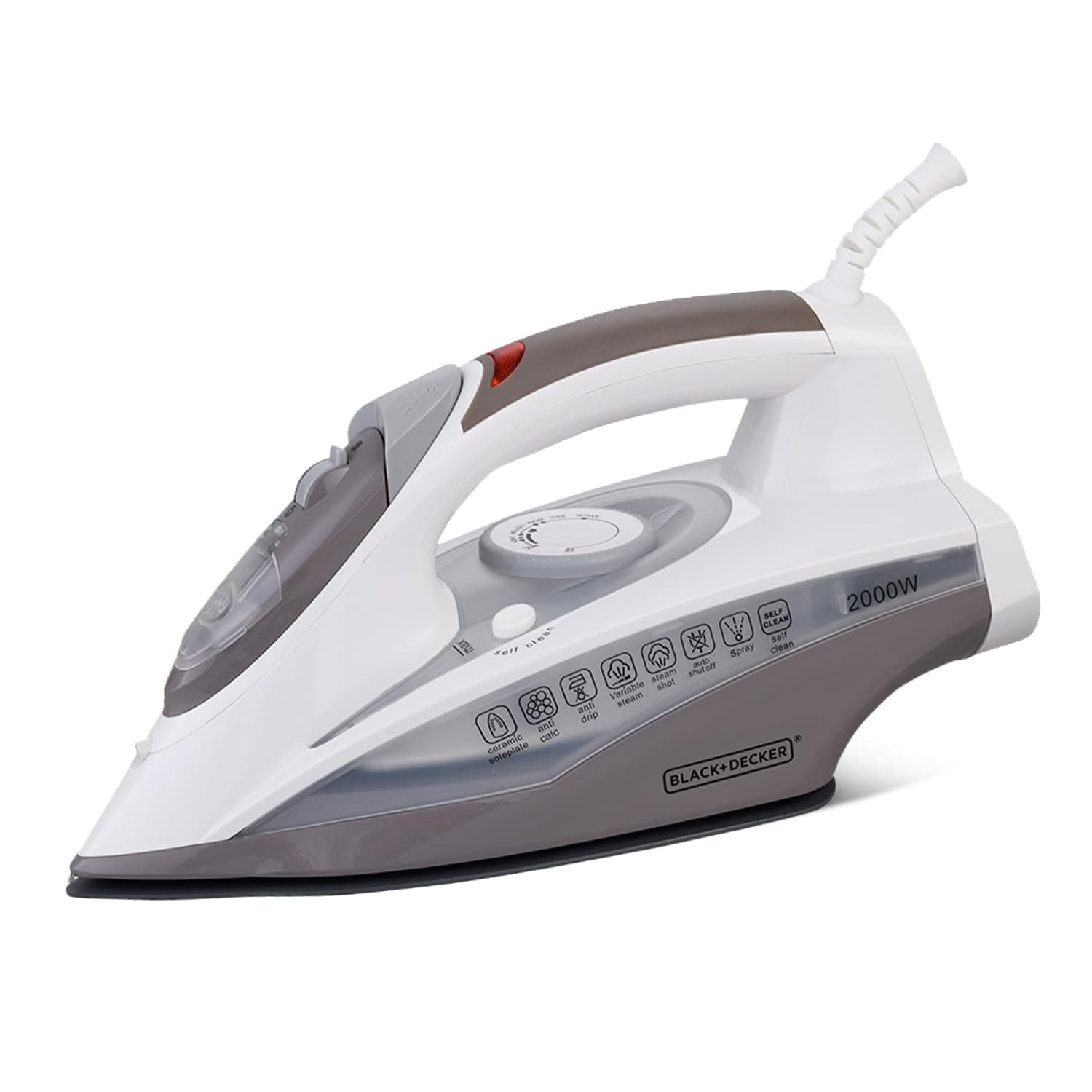 Black+Decker Steam Iron | 2000 Watt, 380 ml, 2 Yrs Warranty | Iron for Clothes, Iron Box, Steam Press, Steam Press, Press with Anti Drip, Non-Stick Ceramic Sole (Grey+White)