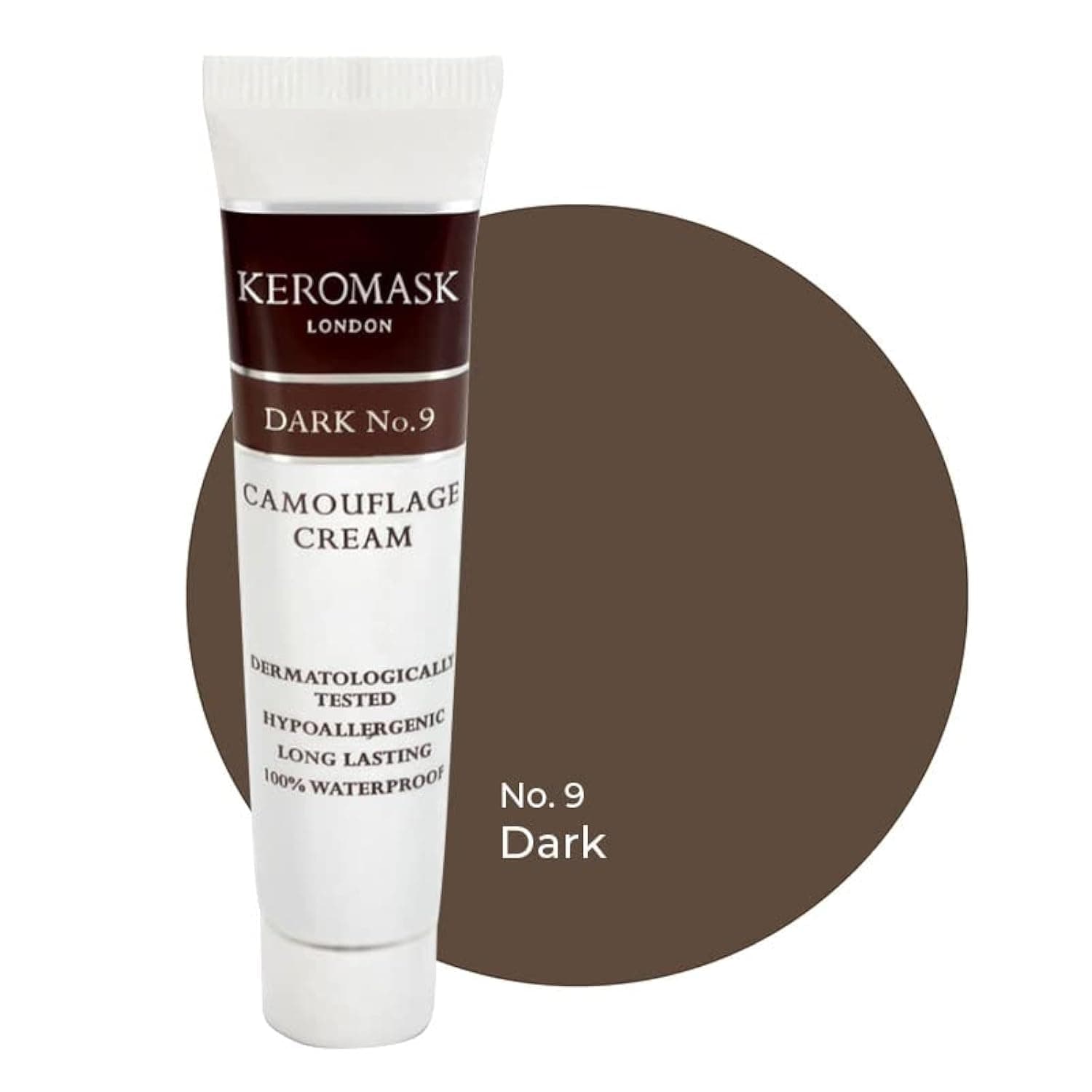 Keromask Full Coverage Concealer | Dark No 9 | Camouflage Makeup | Waterproof Concealer | Hypoallergenic | Vitiligo, Tattoo, Rosacea, Tattoo Cover |24 Shades