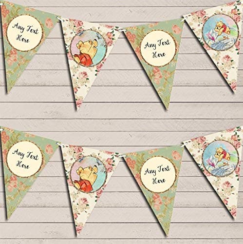 Winnie The Pooh Personalised Triangular Banner Garland, Red, Yellow, Cardboard, Paper, Silk, Ribbon, Party Banner