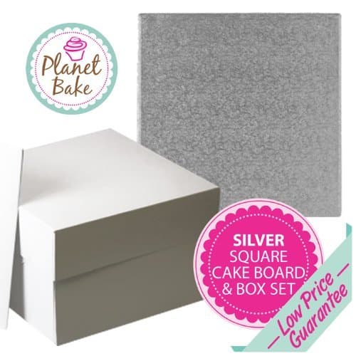 Square Cake Board and Box Set - 8 Inch Silver Fern