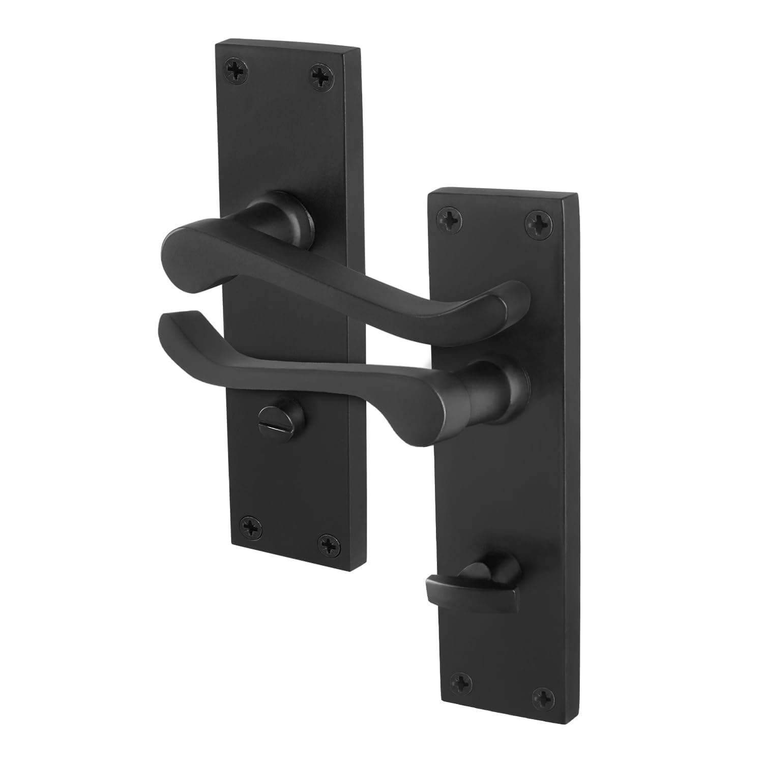 EAI Black Victorian Scroll Bathroom Handles, 1 Pair of Matt Black Internal Lever Door Handles on Backplate