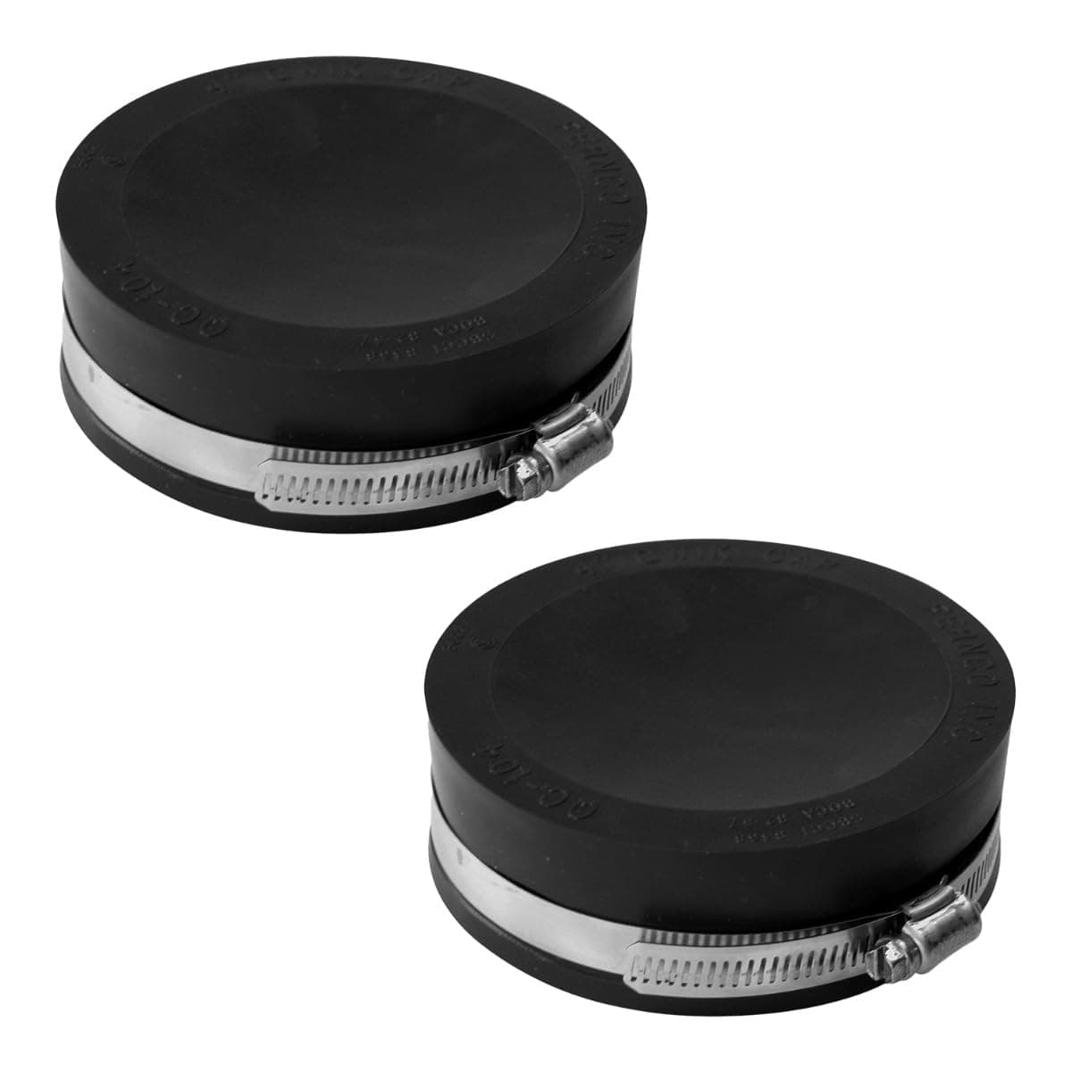 QC-104 2 Pack 4-in. Qwik Cap Flexible PVC Pipe Cap with Stainless Steel Clamps, Black