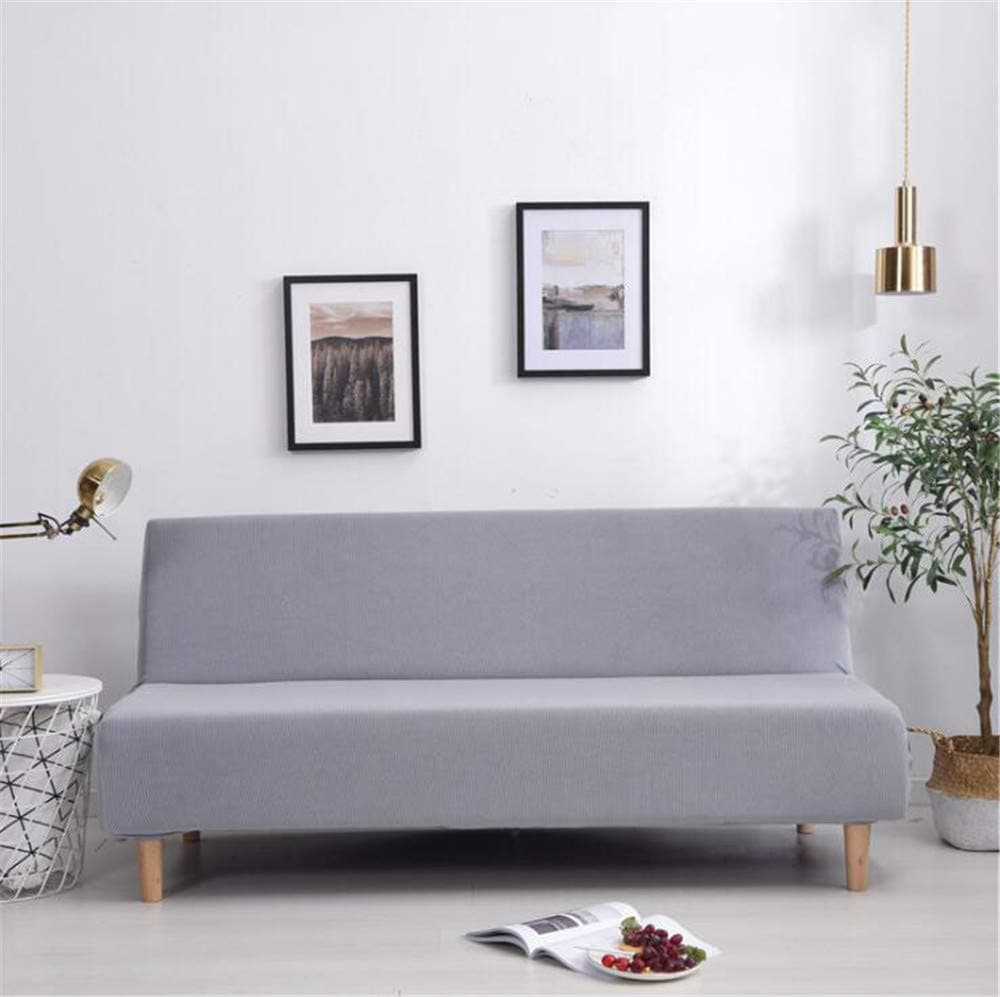 BCLGCF Armless Sofa Slipcover Elastic Fitted Full Folding Sofa Bed Cover without Armrests,Futon Cover 1 Piece Machine Washable Futon Slipcover Furniture Cover/Protector (Sofa, Grey)