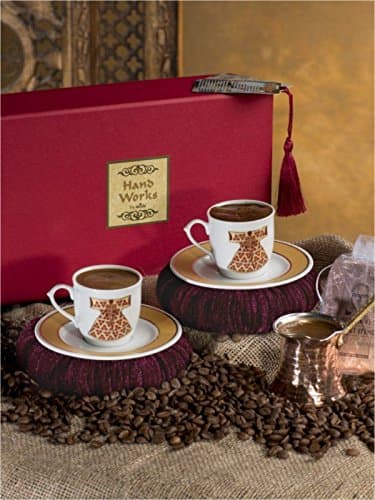 Traditional Ottoman Design Turkish Coffee Cup Set Including Turkish Coffee Pot