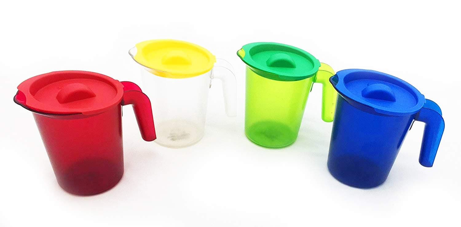 Small Multicoloured 500ml Plastic Jugs & Lids Set of 4 Virtually Unbreakable