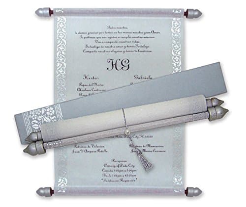 Budget Scroll Invitations with Free Personalized Printing (Set of 20 pcs) (White/Silver)