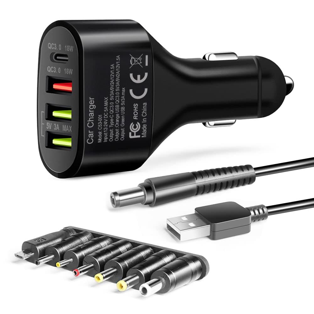 USB PD Fast Car Charger with 7 DC Connectors 4.0*1.7mm/5.5* 2.5mm/Micro USB for Tablets JBL Sony SRS-XB30 SRS-XB41 SRS-XB40 Speaker Roberts Play10 iStream94i Pure Evoke F3 H4 H6 DAB Radio Power Cable