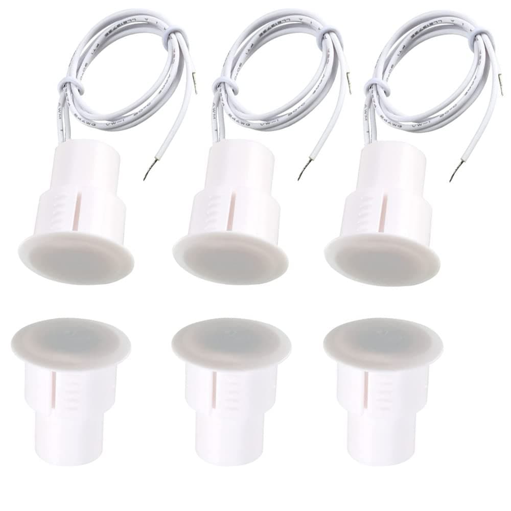 3sets White Iron Door Recessed Wired Security Window Door Contact Sensor Alarmmagnetic Reed Switch,Magnet Near - Connect Circuit, Magnet Away - Break Circuit