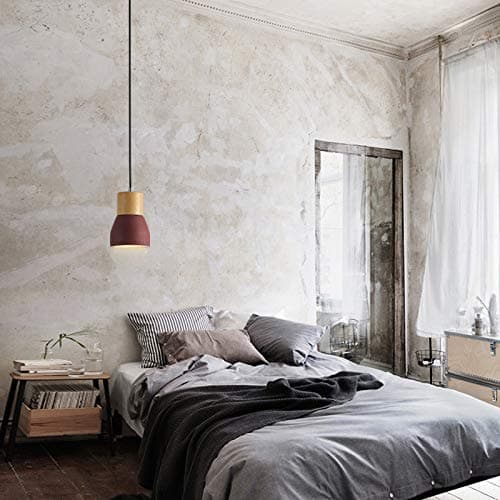 OAKLIGHTING OAKLIGHTING Mini Wooden Pendant Light Retro Cement Ceiling Light Fixtures D 5" X H 7.4" (Red)