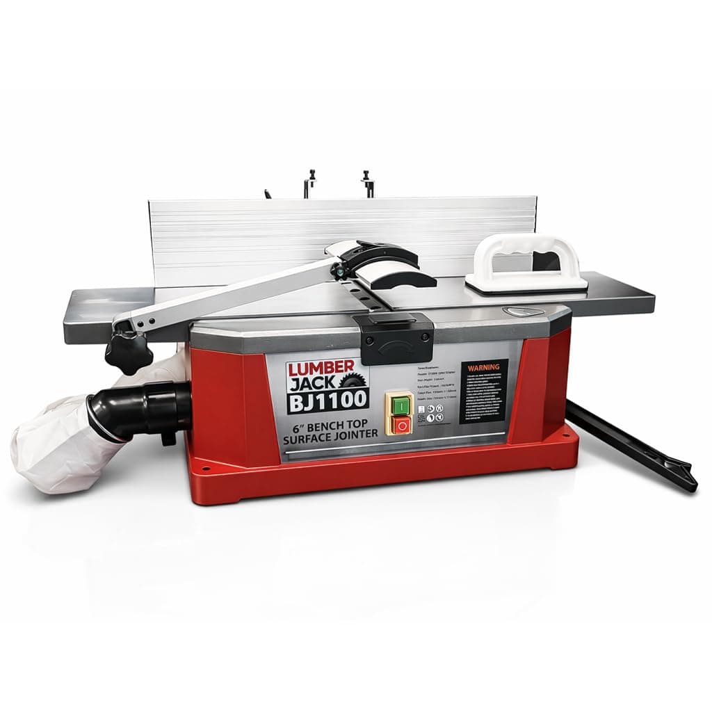 LUMBER JACK Bench Top Jointer Surface Planer 1100W with Adjustable Fence & Dust Bag, Cutting Width 153mm Depth 3mm